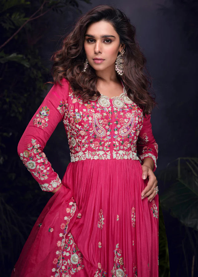 Pink Embroidered Anarkali Gown