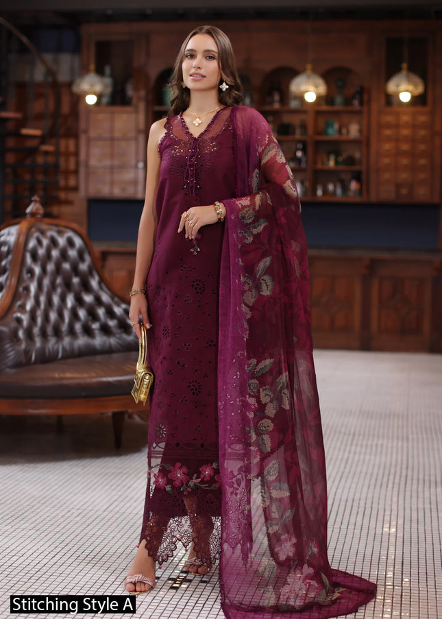 Noor By Saadia Asad | Noor Eid Luxury Schiffli Laserkari' 25 - Plum