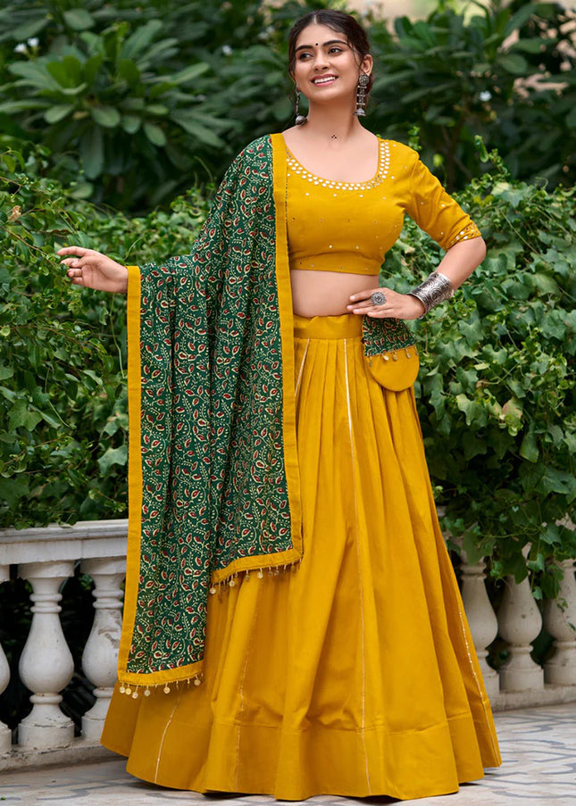 Mustard Yellow Embroidered Lehenga Choli