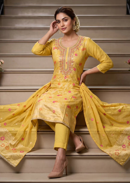 Cotton Silk Embroidered Pant Style Suit Series