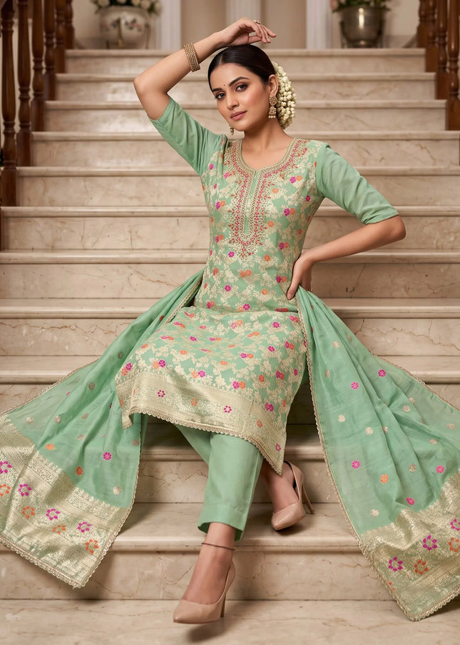 Cotton Silk Embroidered Pant Style Suit Series