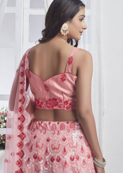 Peach Embroidered Lehenga Choli