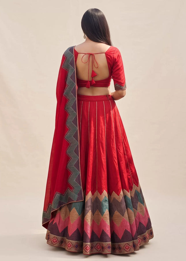 Red Embroidered Lehenga Choli