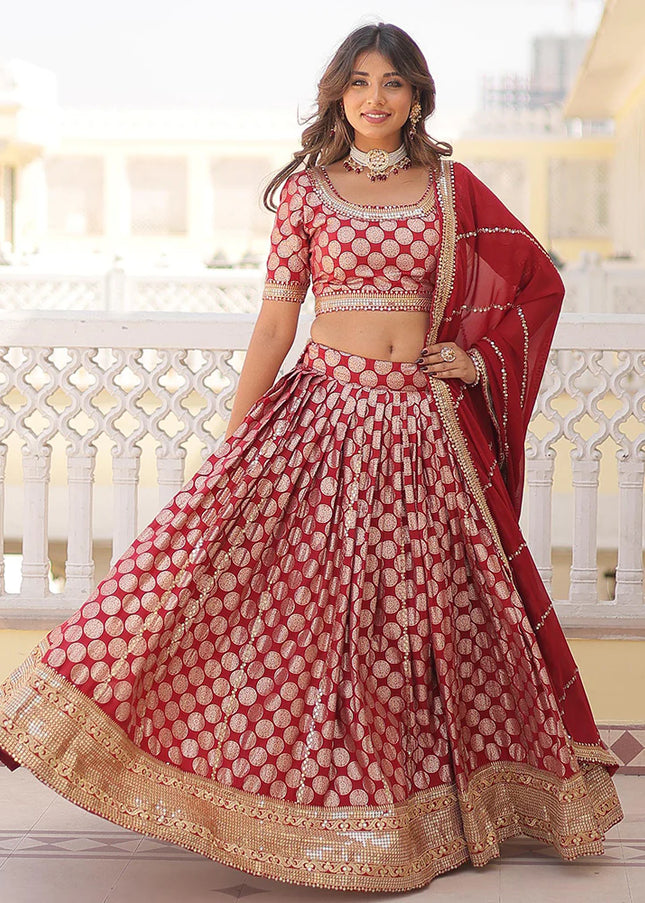 Red Embroidered Lehenga Choli