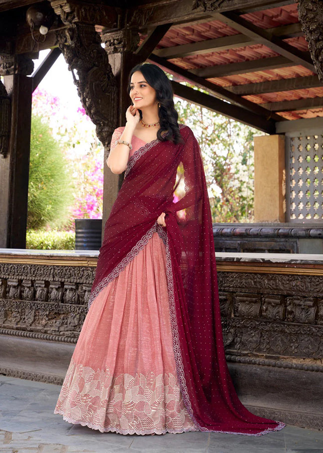 Peach Embroidered Lehenga Choli