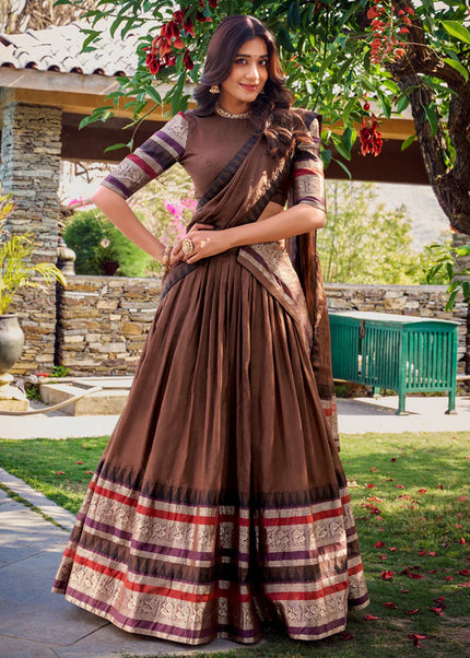 Brown Weaved Lehenga Choli