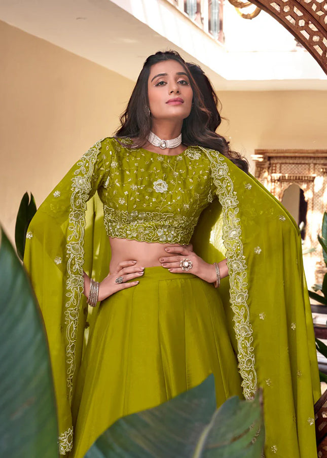 Green Embroidered Lehenga Choli