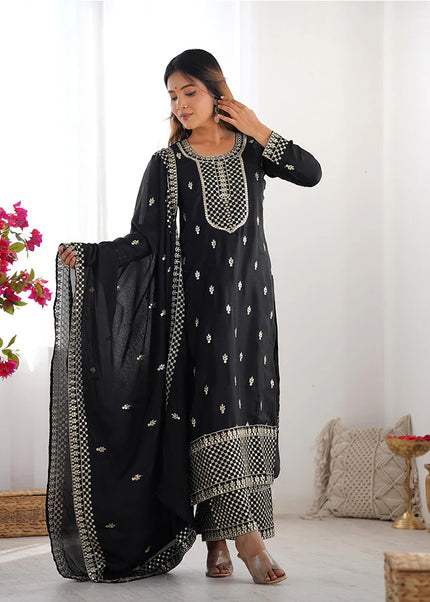 Black Embroidered Pant Style Suit