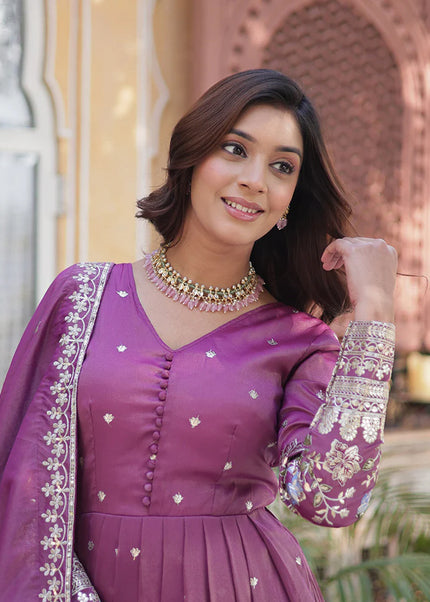 Lavender Embroidered Anarkali Gown