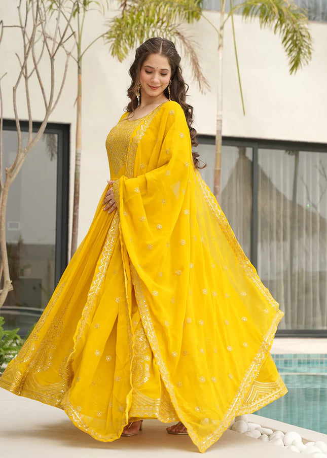 Yellow Embroidered Anarkali Gown