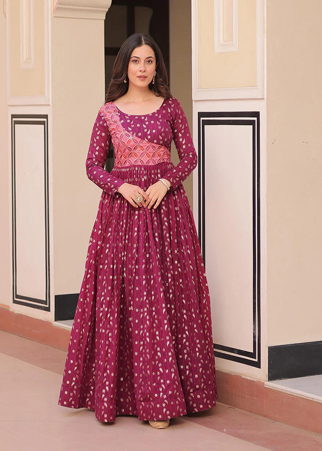 Maroon Embroidered Anarkali Gown