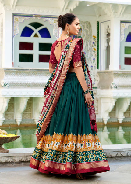 Green and Maroon Embroidered Lehenga Choli