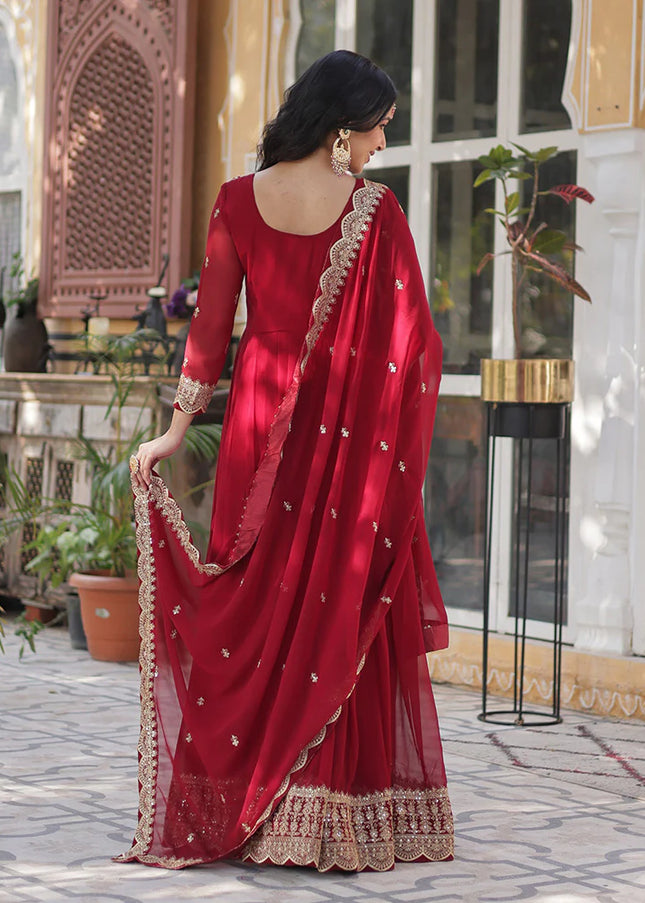 Maroon Embroidered Anarkali Gown