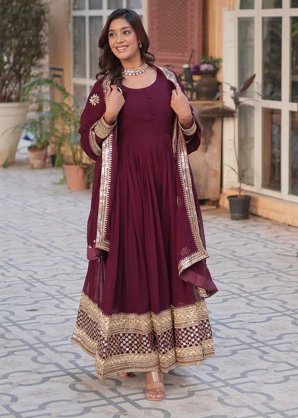 Maroon Embroidered Anarkali Gown