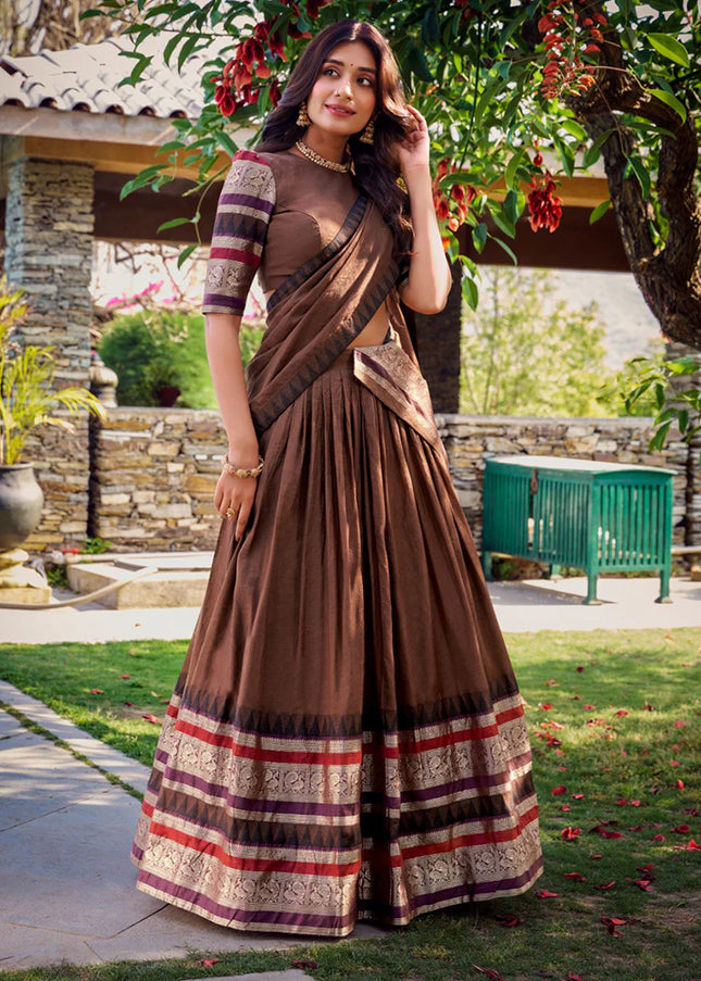 Brown Weaved Lehenga Choli