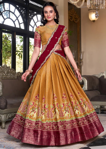 Mustard Yellow Embroidered Lehenga Choli