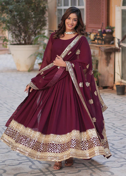 Maroon Embroidered Anarkali Gown