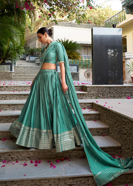 Sea Green Embroidered Lehenga Choli
