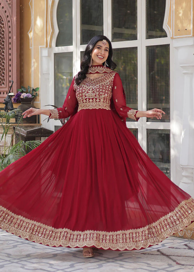 Maroon Embroidered Anarkali Gown
