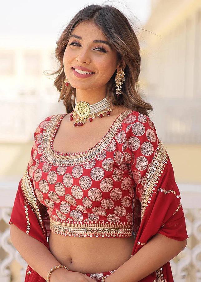 Red Embroidered Lehenga Choli