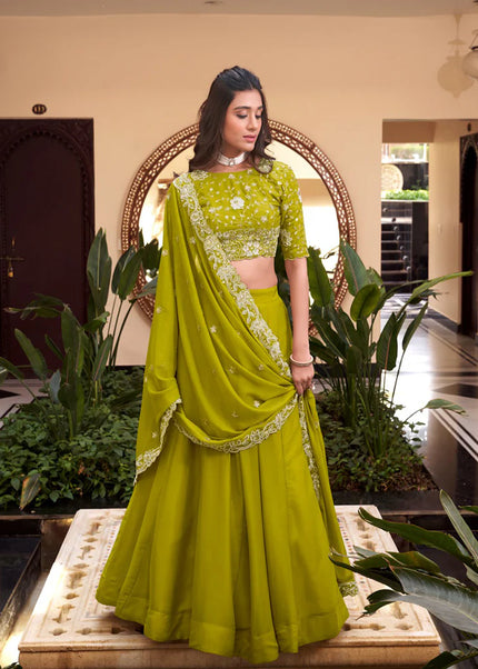 Green Embroidered Lehenga Choli
