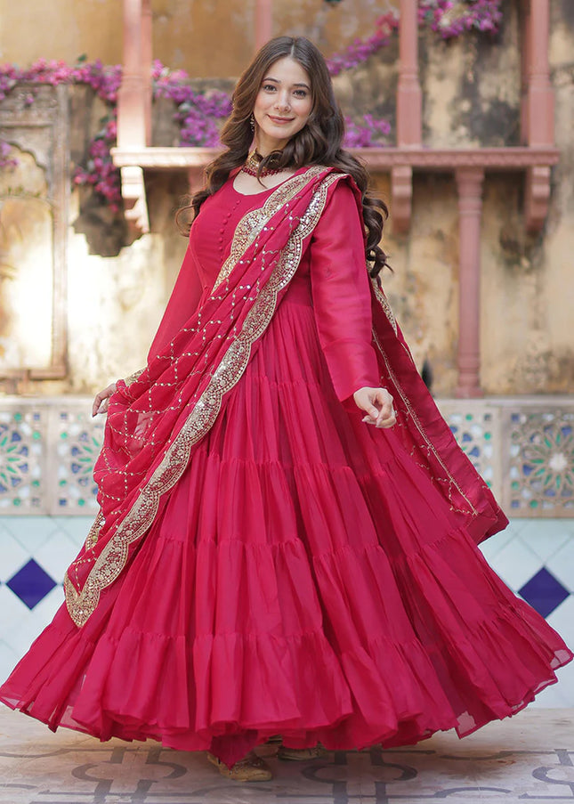 Pink Embroidered Anarkali Gown