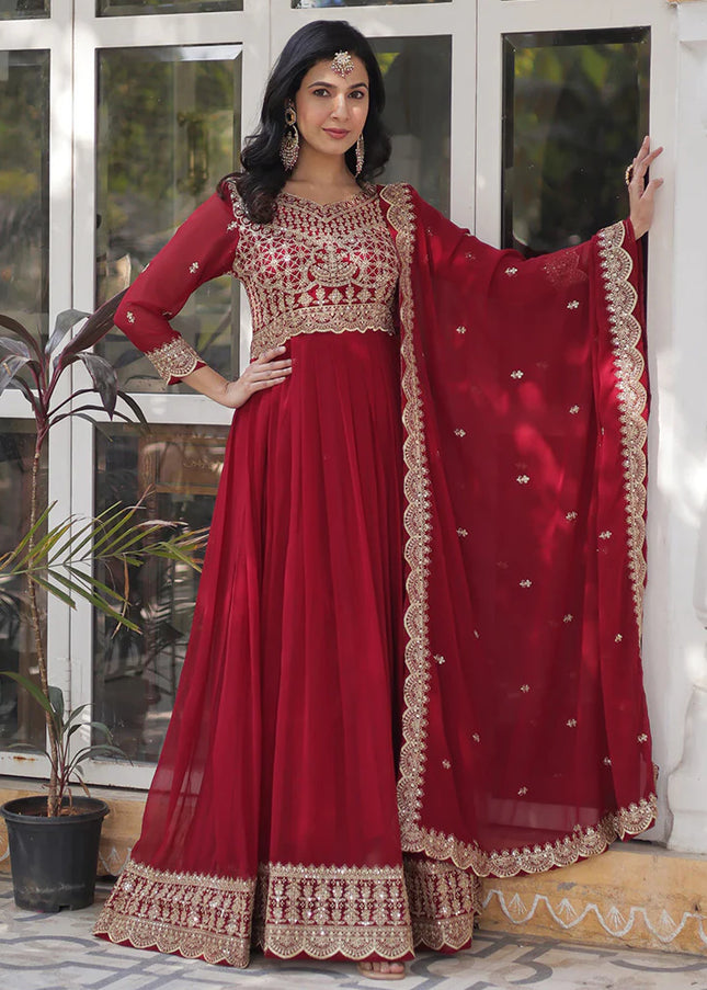 Maroon Embroidered Anarkali Gown