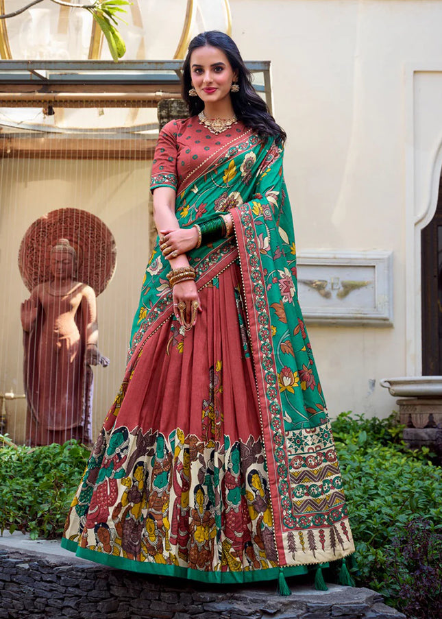 Orange Printed and Embroidered Lehenga Choli