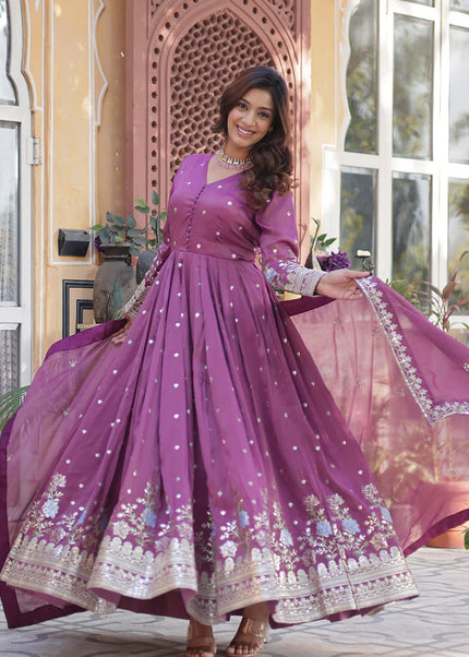 Lavender Embroidered Anarkali Gown