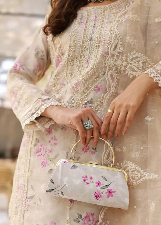 Offwhite Floral printed and embroidery Pant Style Suit