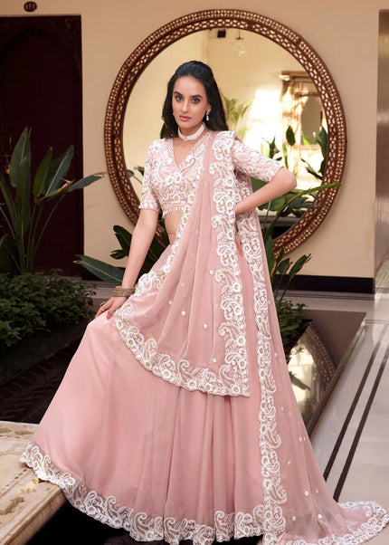 Peach Embroidered Lehenga Choli