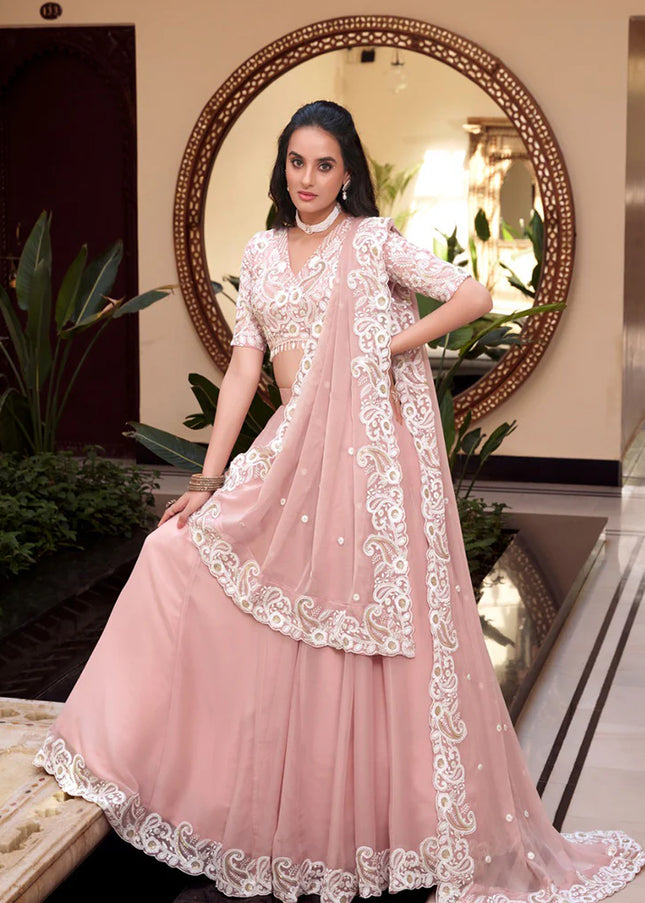 Peach Embroidered Lehenga Choli