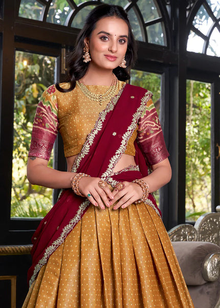Mustard Yellow Embroidered Lehenga Choli