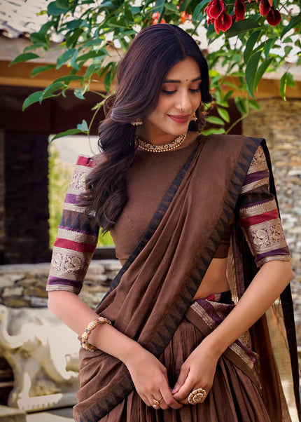 Brown Weaved Lehenga Choli