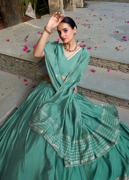 Sea Green Embroidered Lehenga Choli