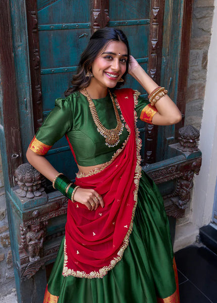 Green and Red Embroidered Lehenga Choli