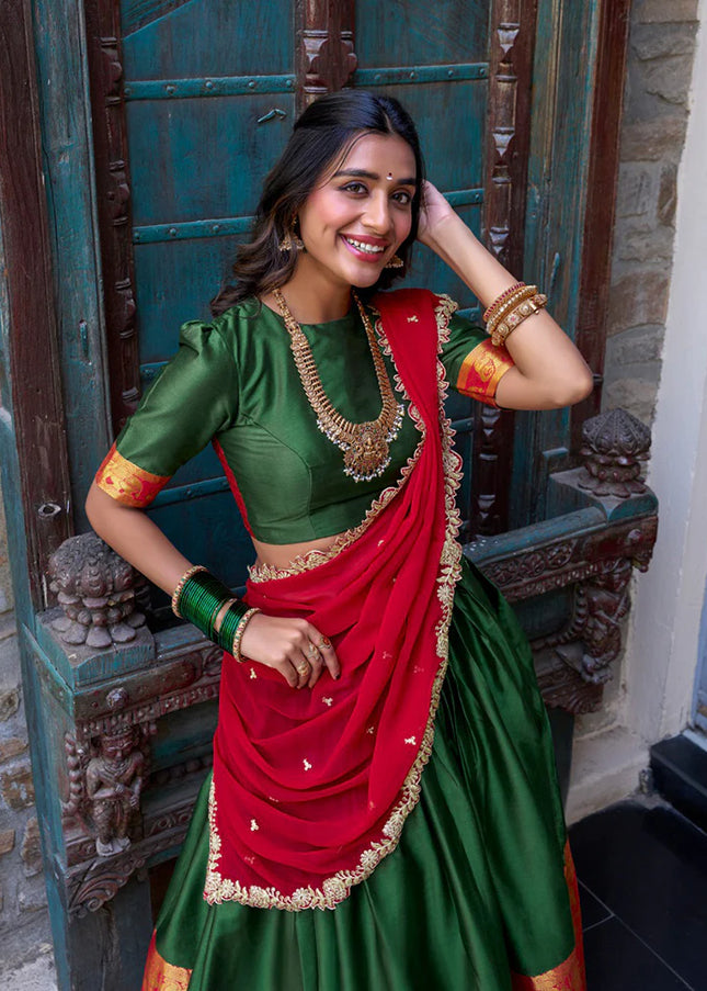 Green and Red Embroidered Lehenga Choli