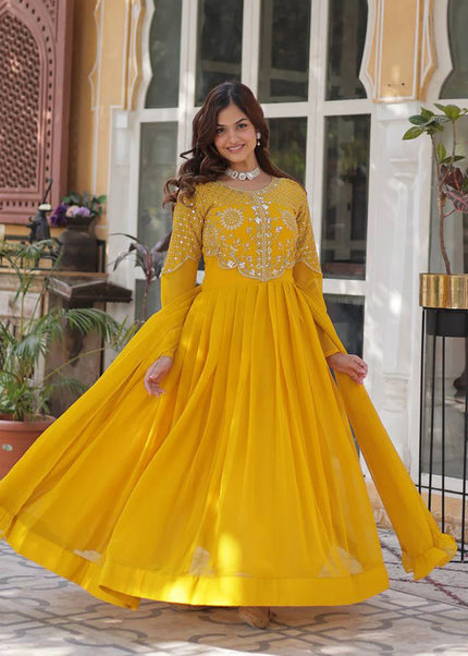 Yellow Embroidered Anarkali Gown