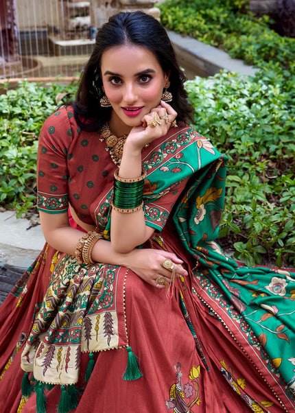 Orange Printed and Embroidered Lehenga Choli