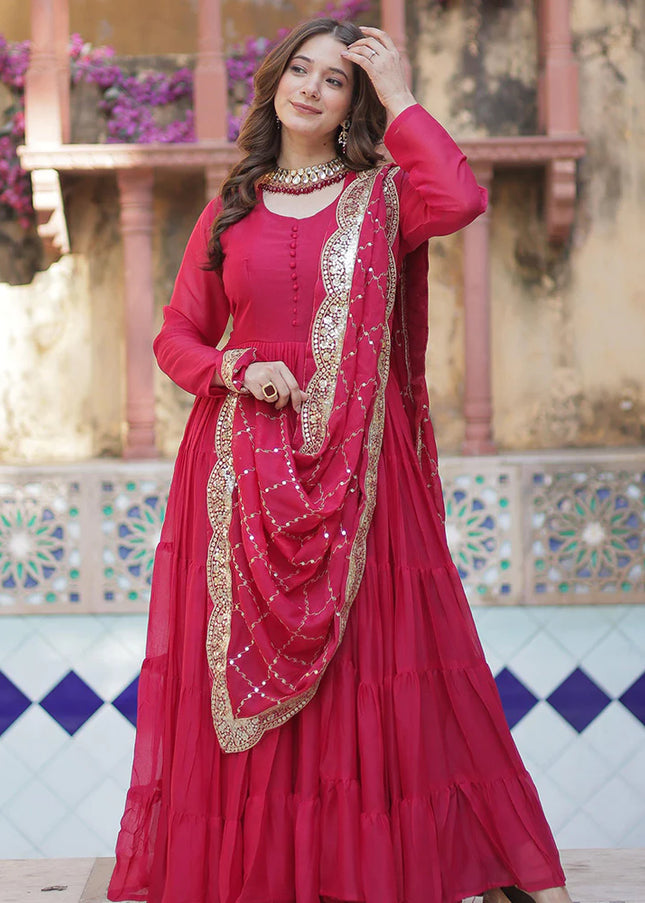 Pink Embroidered Anarkali Gown