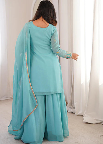 Sky Blue Embroidered Sharara Suit