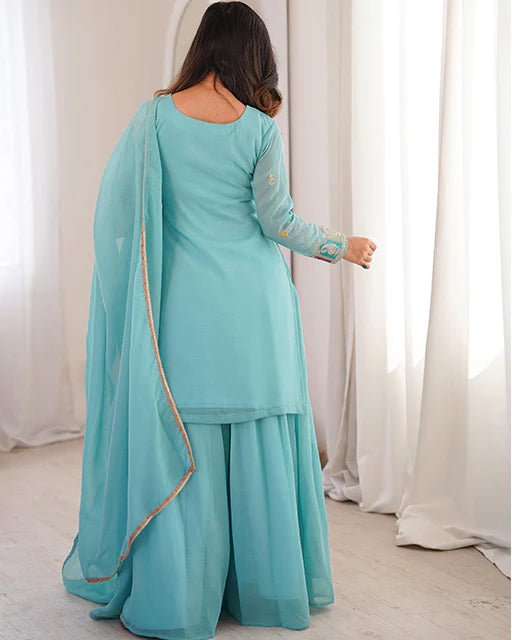 Sky Blue Embroidered Sharara Suit