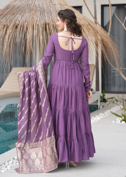 Purple Chanderi Silk Layered Anarkali Suit