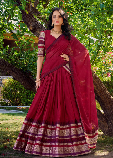 Red Weaved Lehenga Choli