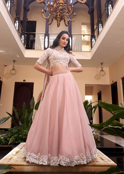 Peach Embroidered Lehenga Choli
