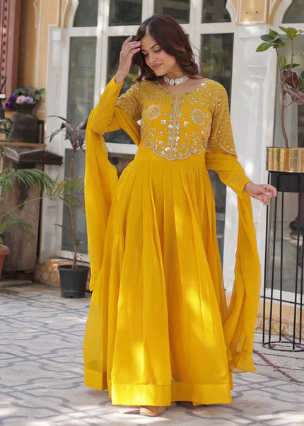 Yellow Embroidered Anarkali Gown