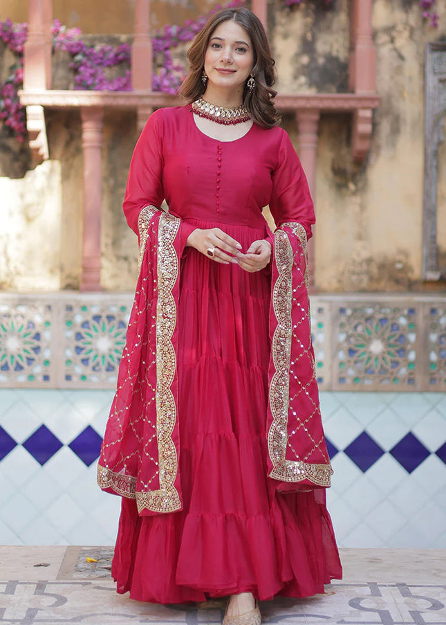 Pink Embroidered Anarkali Gown