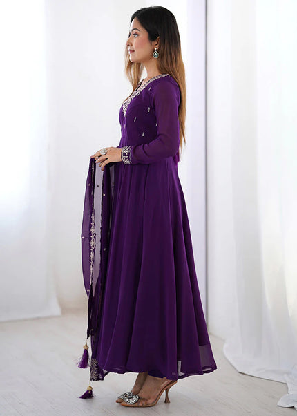 Purple Embroidered Anarkali