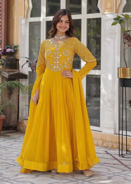 Yellow Embroidered Anarkali Gown