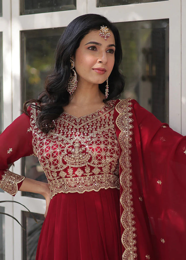 Maroon Embroidered Anarkali Gown